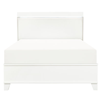 White Faux Leather Headboard Modern Full Bed With Led Lighting In High Gloss Finish &