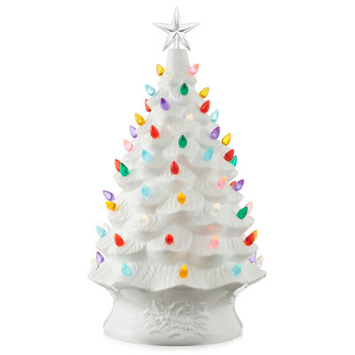 24in X-Large Pre-Lit Ceramic Christmas Tree Decor w/ LED Lights