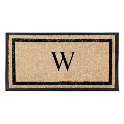 Rehobeth Monogrammed Classic Black Border Natural Coir & Rubber Door Mat – 24" × 48", Heavy-Duty, Durable & Easy to Clean