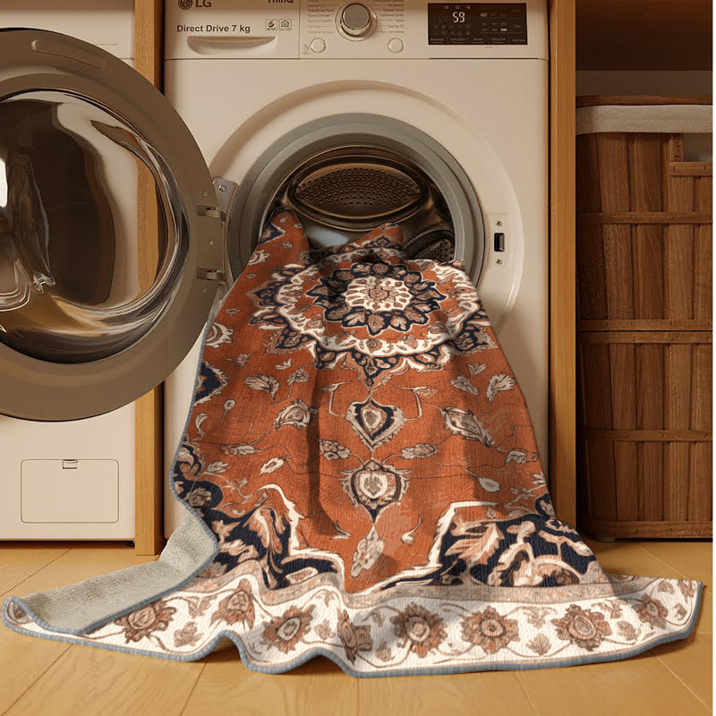 Machine Washable Persian Brown Area Rug, Round 7'