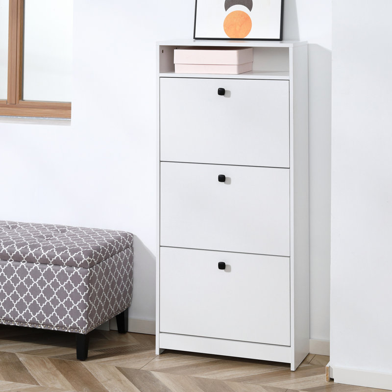 Armoire à chaussures mince, armoire de rangement à chaussures tendance avec 3 grands tiroirs rabattables et une surface supérieure spacieuse pour les petits articles
