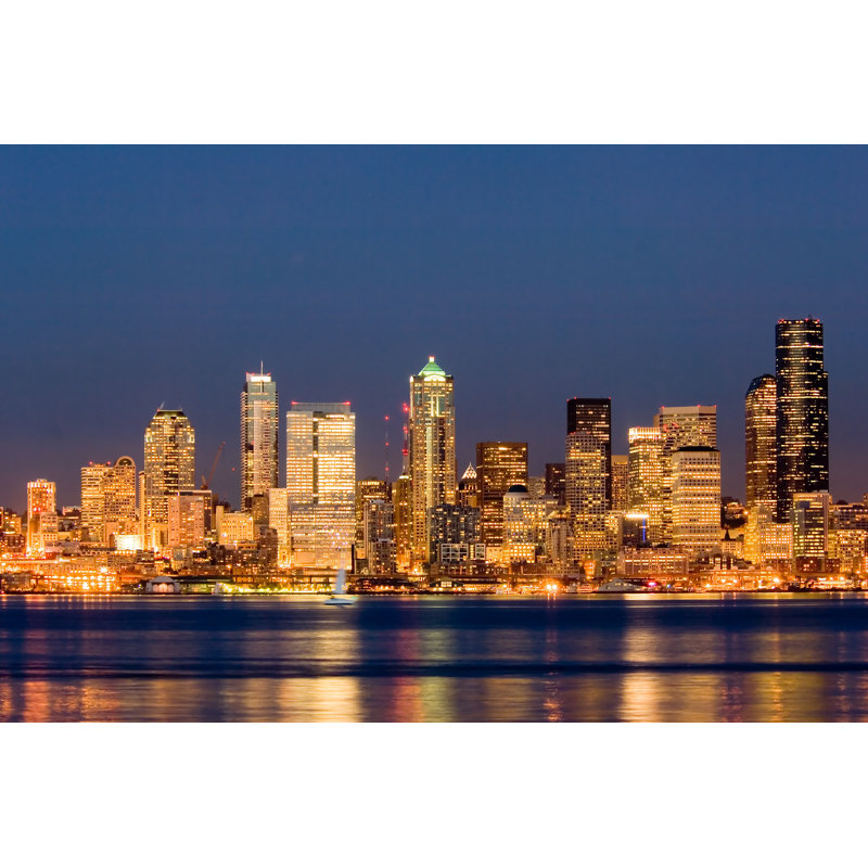 Alagan Seattle At Night by Tashka - Wrapped Canvas Print, 20cm H x 30cm W x 3.8cm D