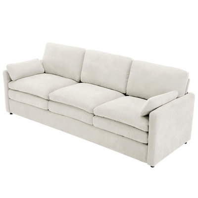 Canapé en chenille beige à 3 places, canapé rembourré de 89 po avec siège à double coussin, accoudoirs roulés et siège moelleux confortable pour le salon ou la chambre à coucher