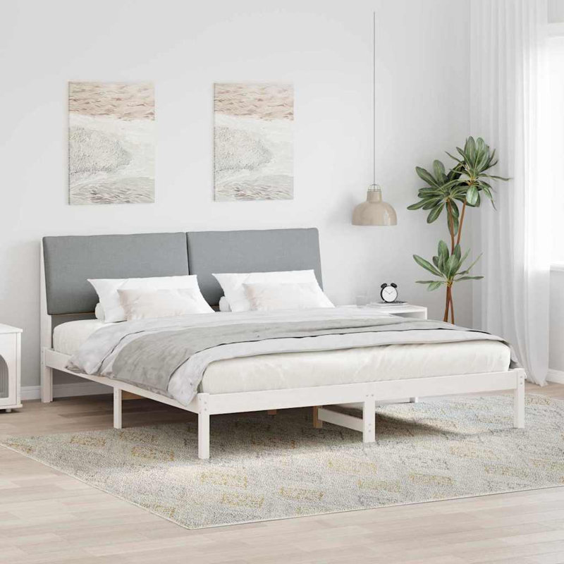 Solid Wood Bed Frame, 200 x 220cm, White/Light Grey
