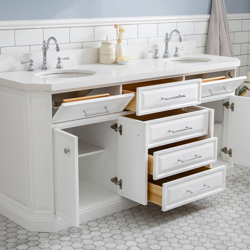 Ensemble de meuble-lavabo double 72 po Bruning, Blanc pur, Chrome poli