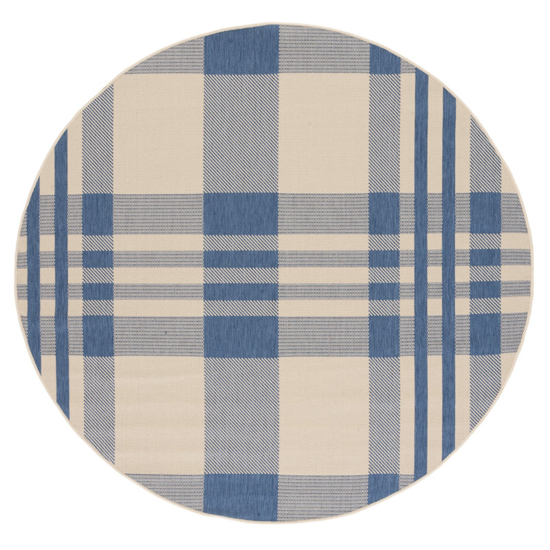 Debriana Performance Plaid Indoor/Outdoor Area Rug, Round 6'7"