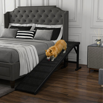 Dog And Cat Accessibility Aid Enhancing Ramp, 74"x16"x25", Black. Non-slip & Pine. In Pet Mobility. Reduces Muscle Strain. Assembly Required 74"x16"x25" Slip Carpet, Pine Wood, Enhances Climb