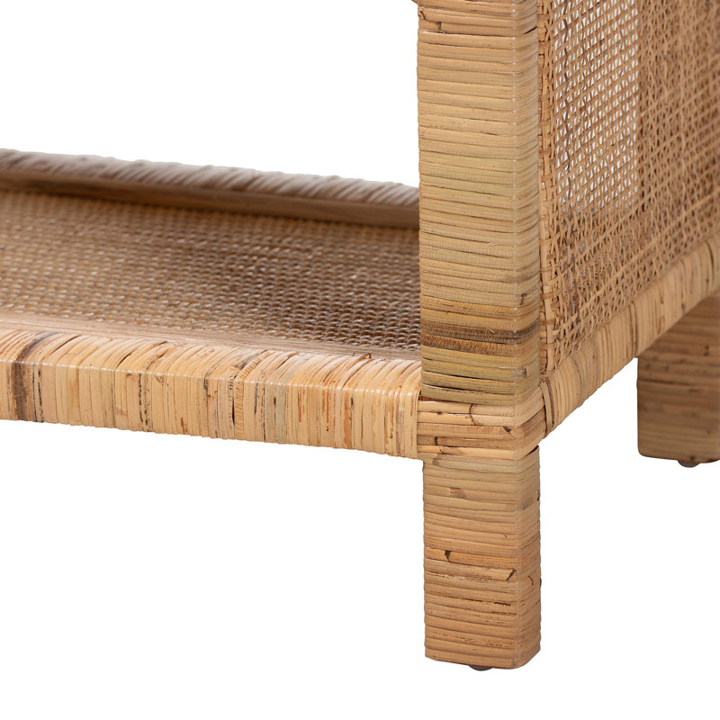 Bali & Pari Abelia Natural Rattan 4-Tier Display Shelf - Handwoven Boho Coastal Bookcase Or Entryway Storage, Lightweight Wicker Accent Furniture