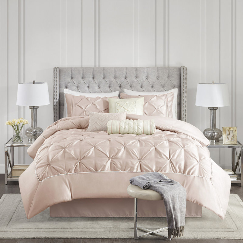 Édredon 7 pièces très grand lit, accessoires de chambre à coucher tendance, insert de couette, Blush
