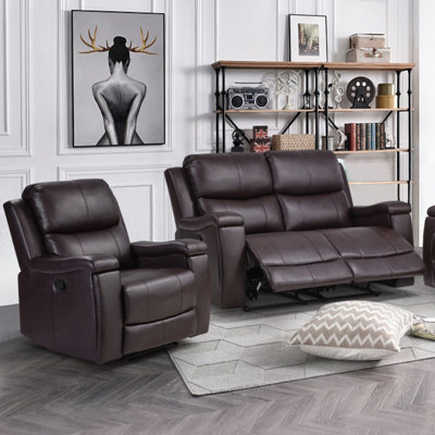 Ensemble de salon inclinable manuel en similicuir 2 pièces Anglee avec porte-gobelet caché