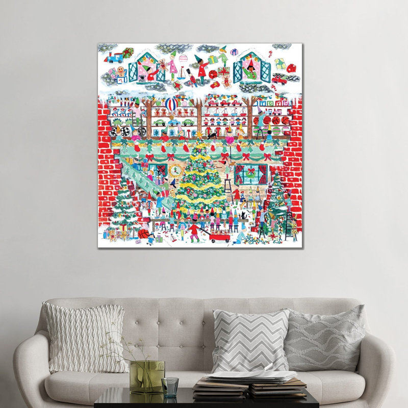 Santa's Toy Shop - reproduction d'art mural, H 48 po x l 48 po, Toile tendue, Ne s’applique pas