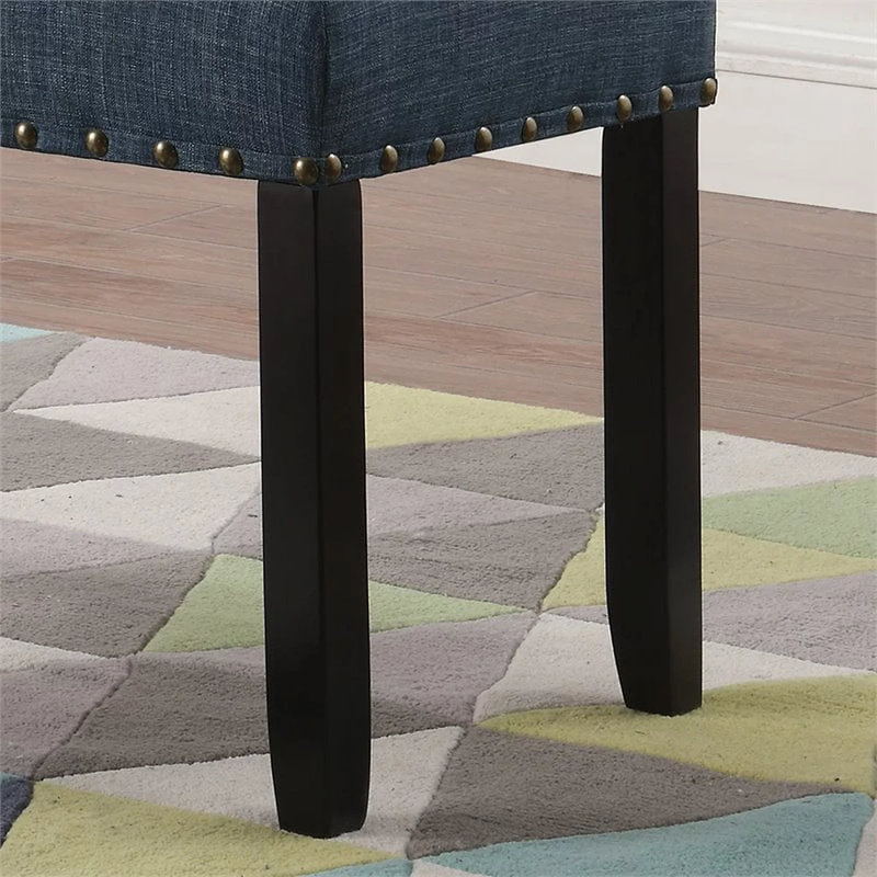 Banc de salle à manger en tissu avec garniture cloutée, Bleu