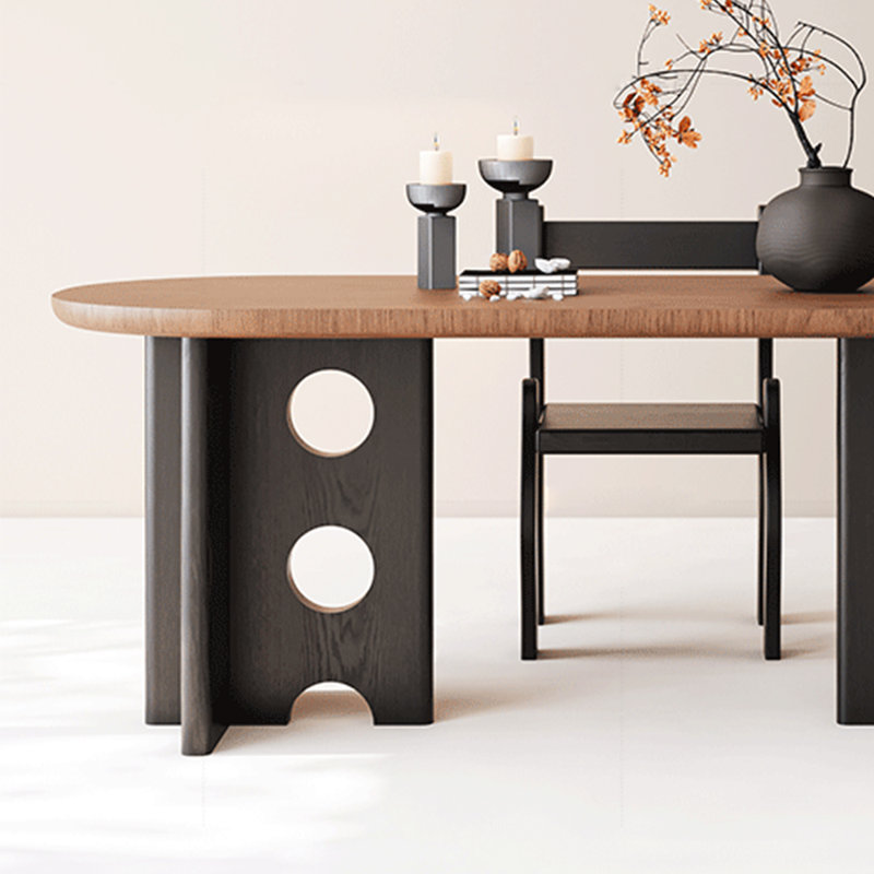 Table de salle à manger en bois massif résistante à la chaleur, H 29,5 po x L 94,4 po x l 35,4 po, Brun, Noir