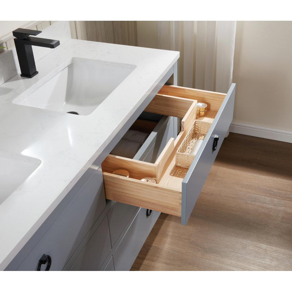 Newnam 60" Oak Double Bathroom Vanity, Black, Cadet