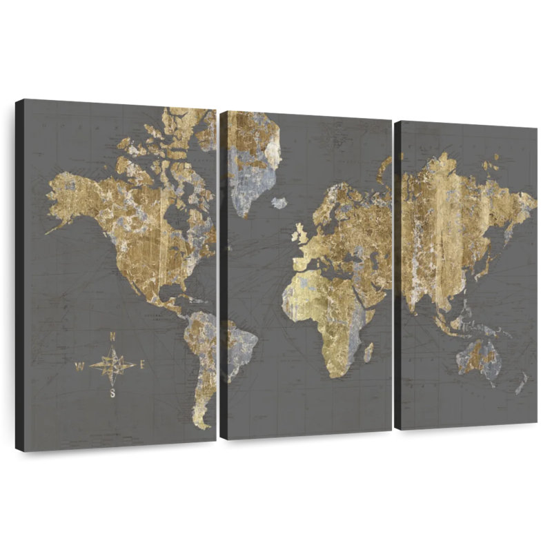 Aliaz Gilded Map Gray, 20" H x 33" W