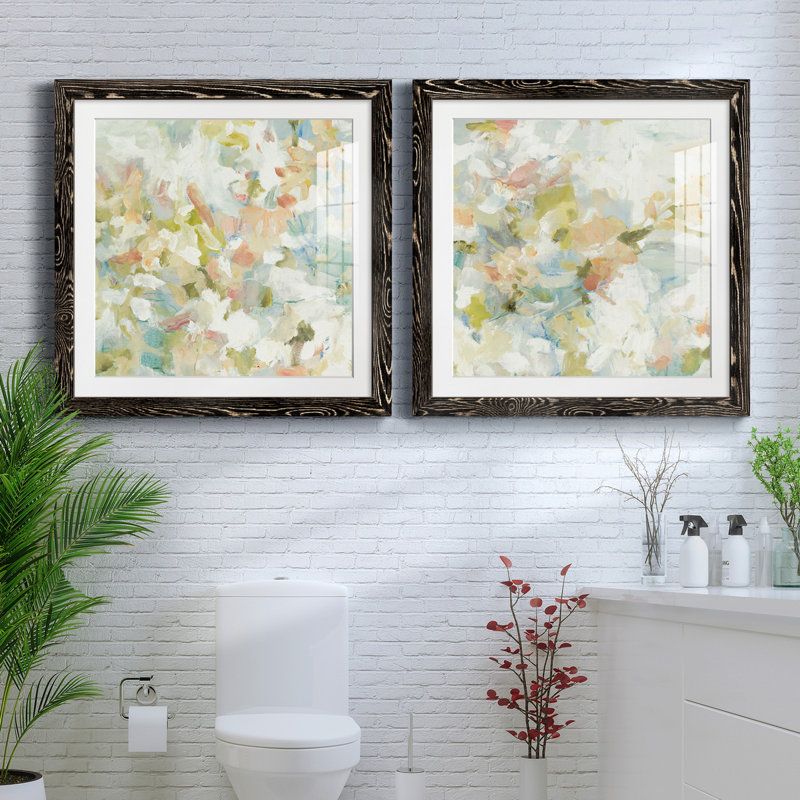 Floral Blush - ensemble de 2 reproductions d'art sur papier encadré, Cadre noir, H 35,5 po x l 71 po x P 1,5 po
