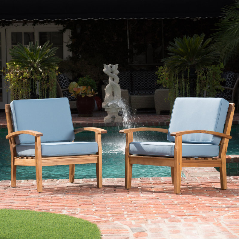 Chaise de patio avec coussins Claytor, Bleu, Teck