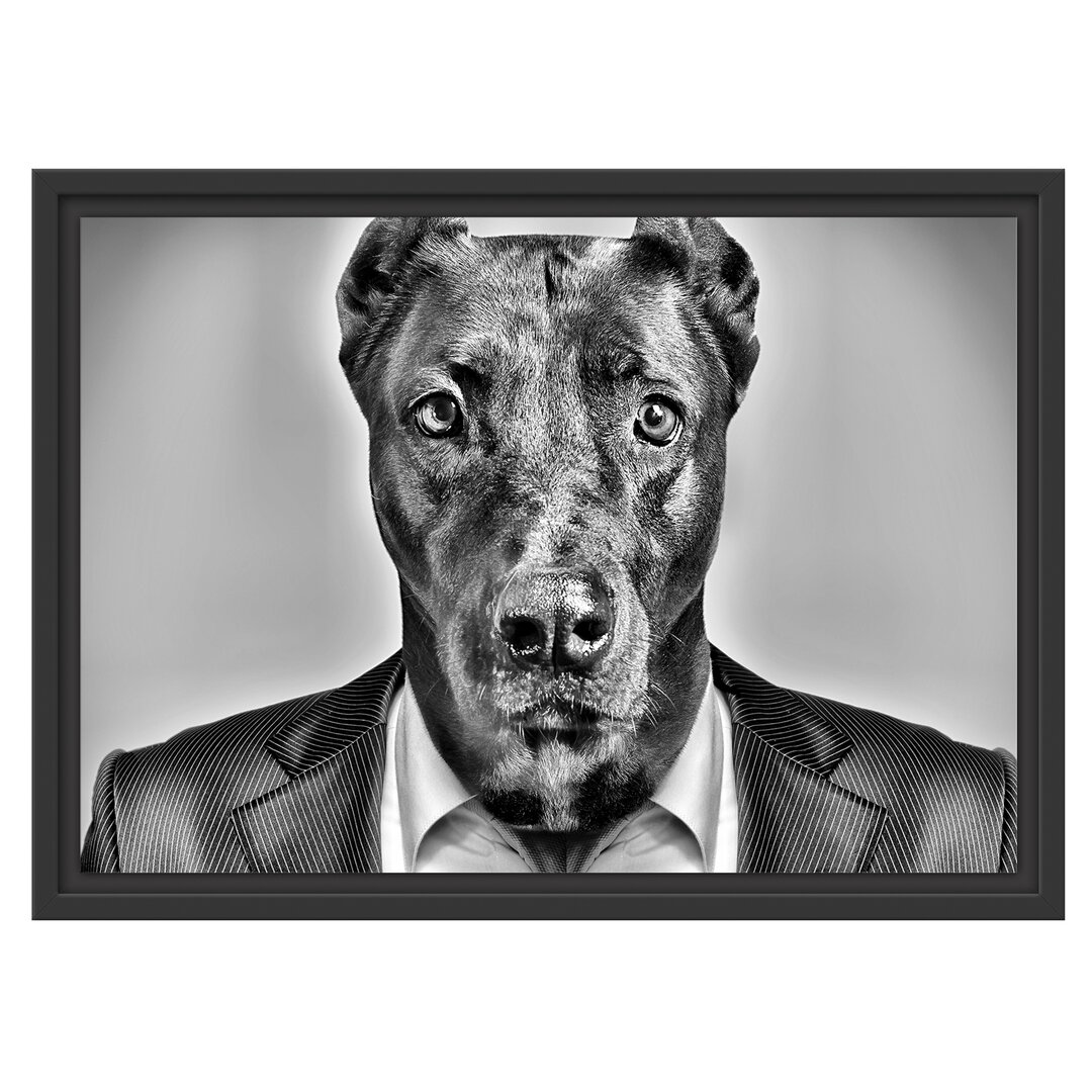 Gerahmtes Wandbild Manager Hund mit Anzug