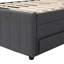 Lit plateforme double tapissier avec lit gigogne simple et 3 tiroirs, tissu en lin-114677590