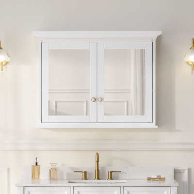 Armoire à pharmacie murale en bois massif avec miroir et tablettes en bois