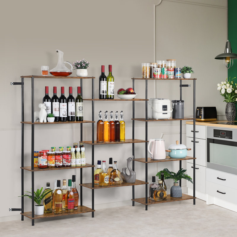Three Rows Bookcase-4 Shelves-Black, Brun
