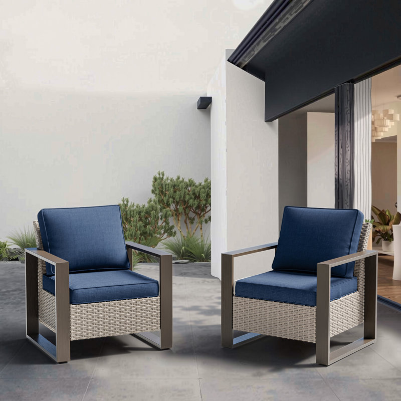 Chaise de patio avec coussins Creal, Bleu marine