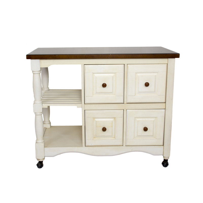 Littoral Solid Wood Top Kitchen Cart, Antique White