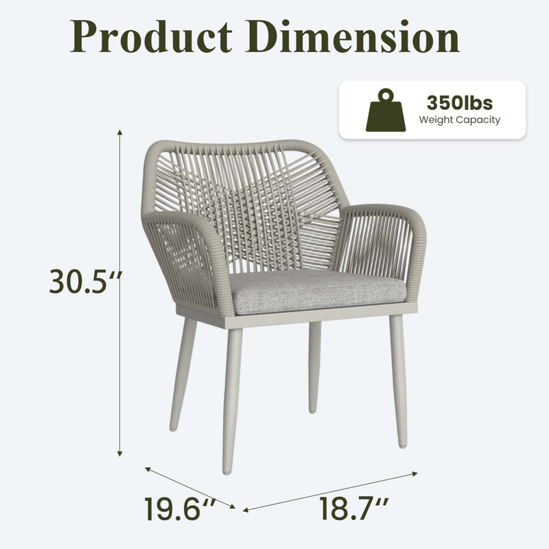 Patio Dining Armchair with Cushion, Light Grey, 4, White