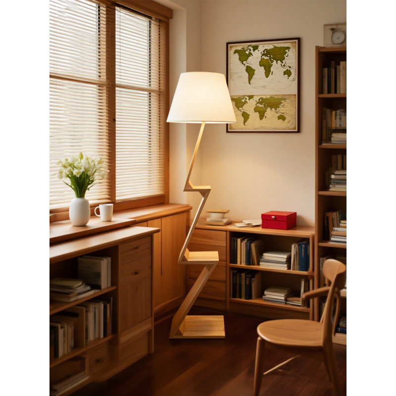 Lampe sur pied en chêne et en tissu de style rétro, Naturel