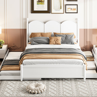 Grand lit plateforme blanc avec lit gigogne simple TG et 2 tiroirs spacieux - Ajoutez une touche de sophistication à votre chambre à coucher.