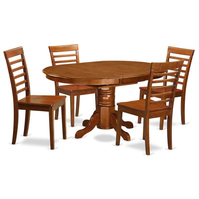 Ensemble de table de salle à manger 5 pièces comprenant une table de cuisine ovale avec rallonge papillon et 4 chaises, brun selle
