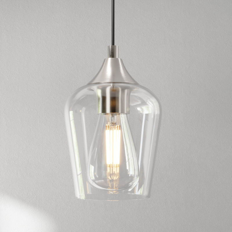 Pendant Light Fixture with Adjustable Height, Brushed Nickel, 1