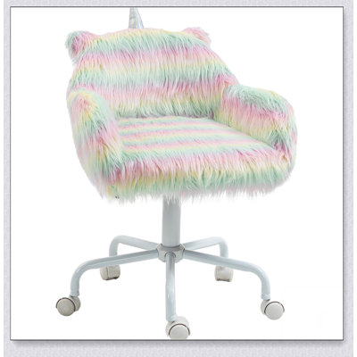 Chaise de bureau avec structure, revêtement en fausse fourrure, accoudoirs inclus, pivotant, hauteur réglable, roulettes