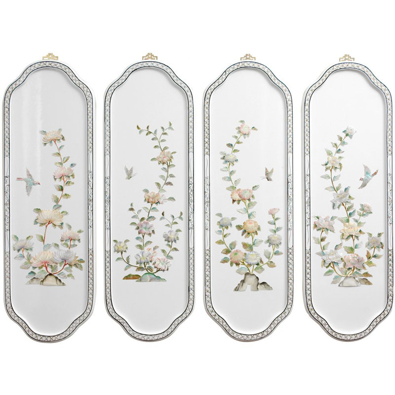 4 Piece Birds and Flowers Curved Wall Décor Set