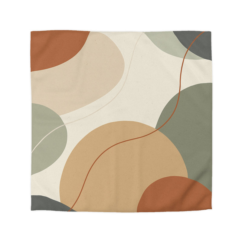 Microfiber Duvet Cover Boho Style, Design 12, Queen Duvet Cover, Natural/Green/Orange/Cream