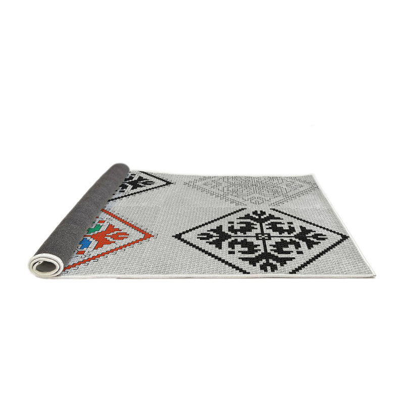 Tapis noir/zone orange à motifs, Rond 5 pi