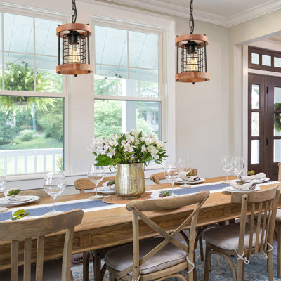  1-Light Farmhouse Cylinder Cage Pendant (Set of 2)