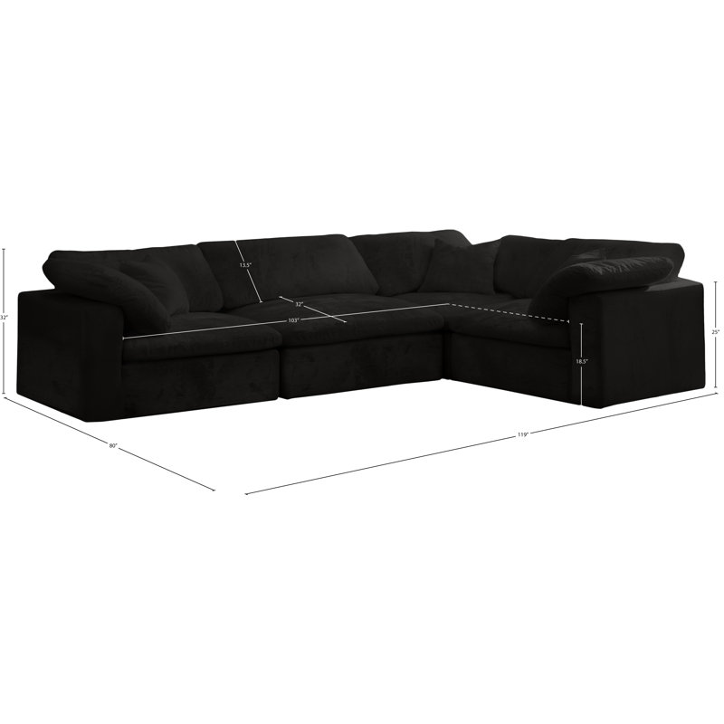 Canapé modulaire en velours 4 pièces Cozy, Velours noir