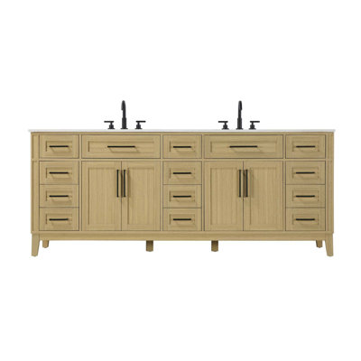 84 inch Double Bathroom Vanity in Honey Brown