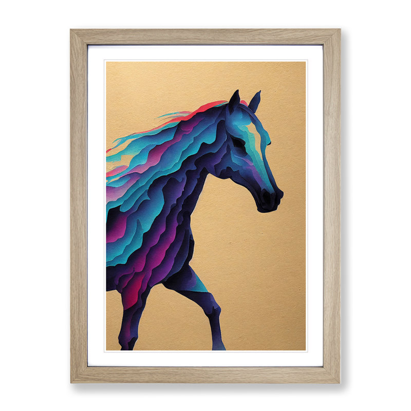 Colourful Horse No.5 Abstract - Single Picture Frame Painting, 64cm H x 46cm W x 2cm D, Oak