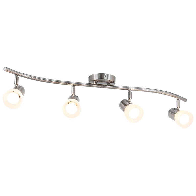 Rail d'éclairage sur rail, barre d'éclairage en forme de S 4 lumières avec verre, barre de lumière de cuisine moderne nickel brossé