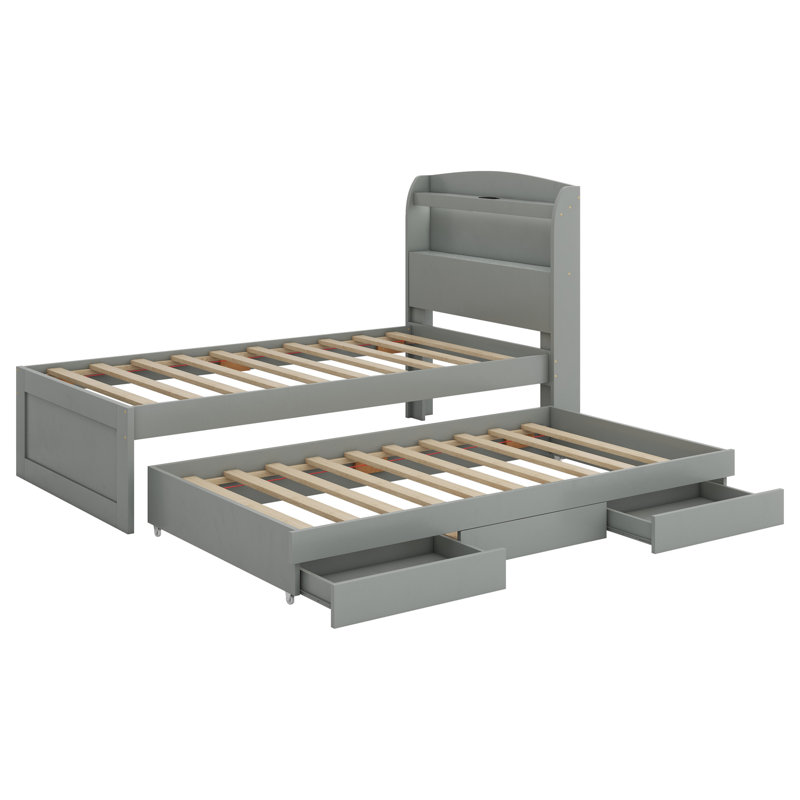 Lit avec rangement Myquisha, gris
