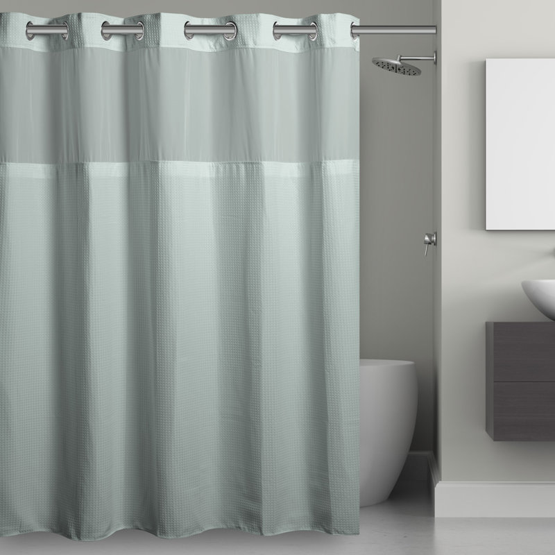 Hookless Waffle Shower Curtain, 3-in-1 Shower Curtain Includes Fabric Shower Curtain with Sheer Top Window, Flex-on Rings & Fabric Liner, 54 In Wide x 80 In Long, White
