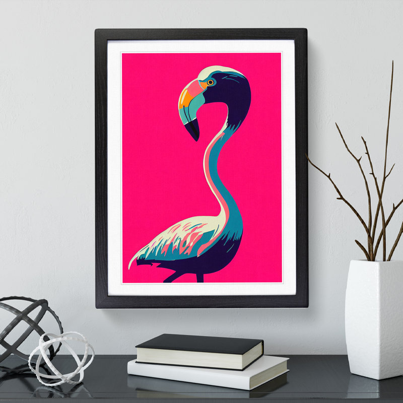 Unique Flamingo - Single Picture Frame Print, Black Framed, 34cm H x 25cm W x 2cm D