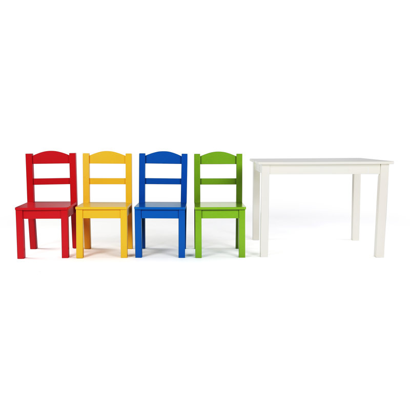 Kids 5 Piece Rectangular Play Or Activity Table and Chair Set, White/Red/Yellow/Blue