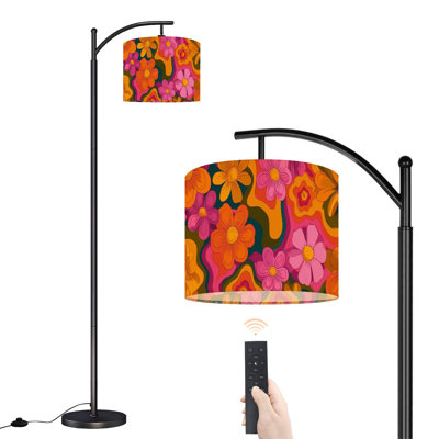 Lampe sur pied à arc avec abat-jour réglable psychédélique hippie nostalgique rétro des années 60, impression groovy, lampe sur pied ondulée rétro des années 70, 3 températures de couleur, gradateur haut avec interrupteur au pied pour la chambre