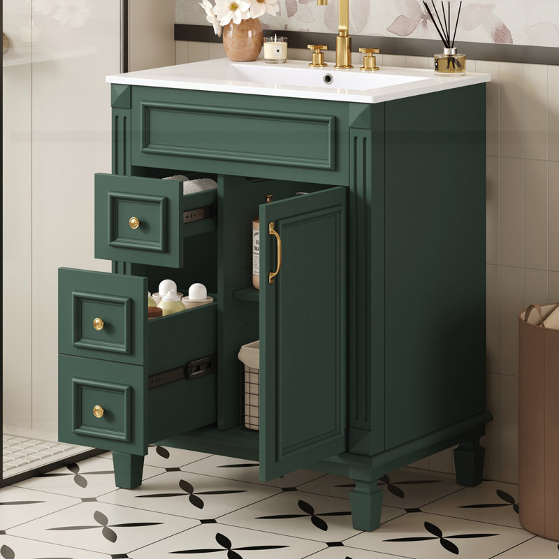 Meuble-lavabo 24 po avec lavabo en céramique, Vert