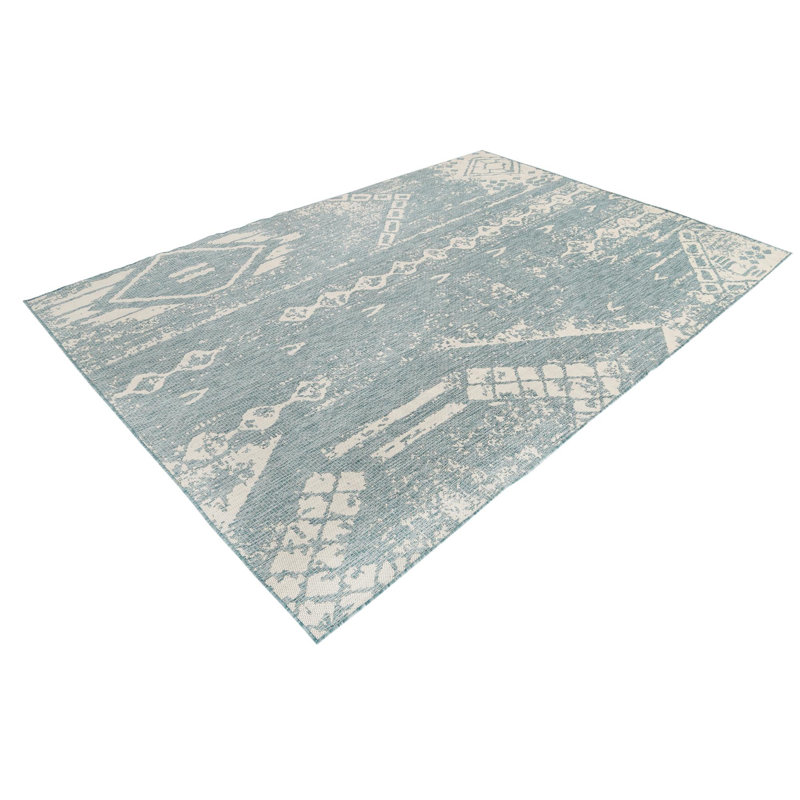 Outdoor Equivine Area Rug Light Aqua-Ivory Color, Rectangle 4' x 6'