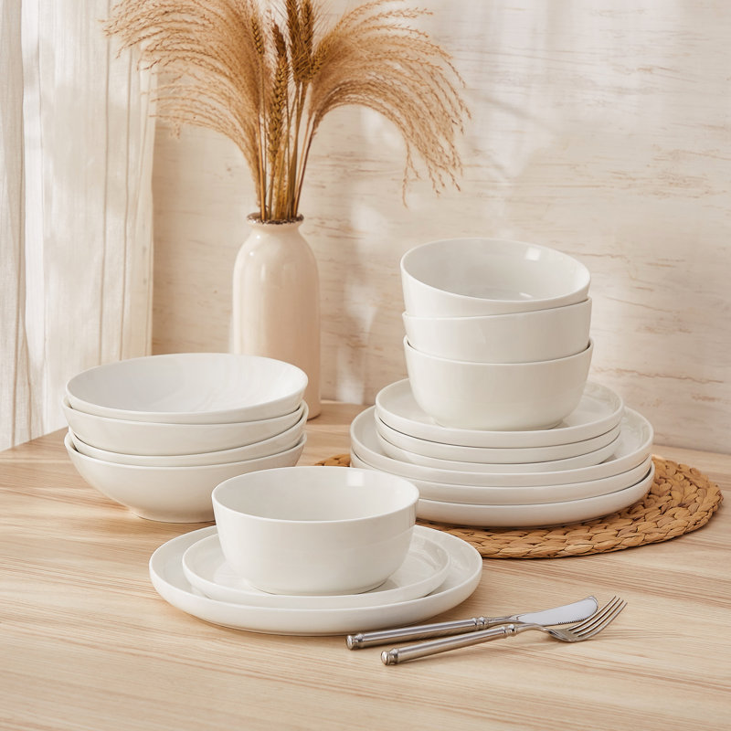 16-Piece Ceramic Dinnerware Set, White