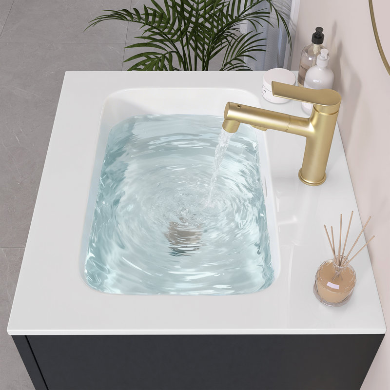 Dessus de meuble-lavabo à surface solide 24 po avec lavabo intégré, comptoir mince de 0,56 po d'épaisseur, design moderne blanc éclatant, léger et facile à installer